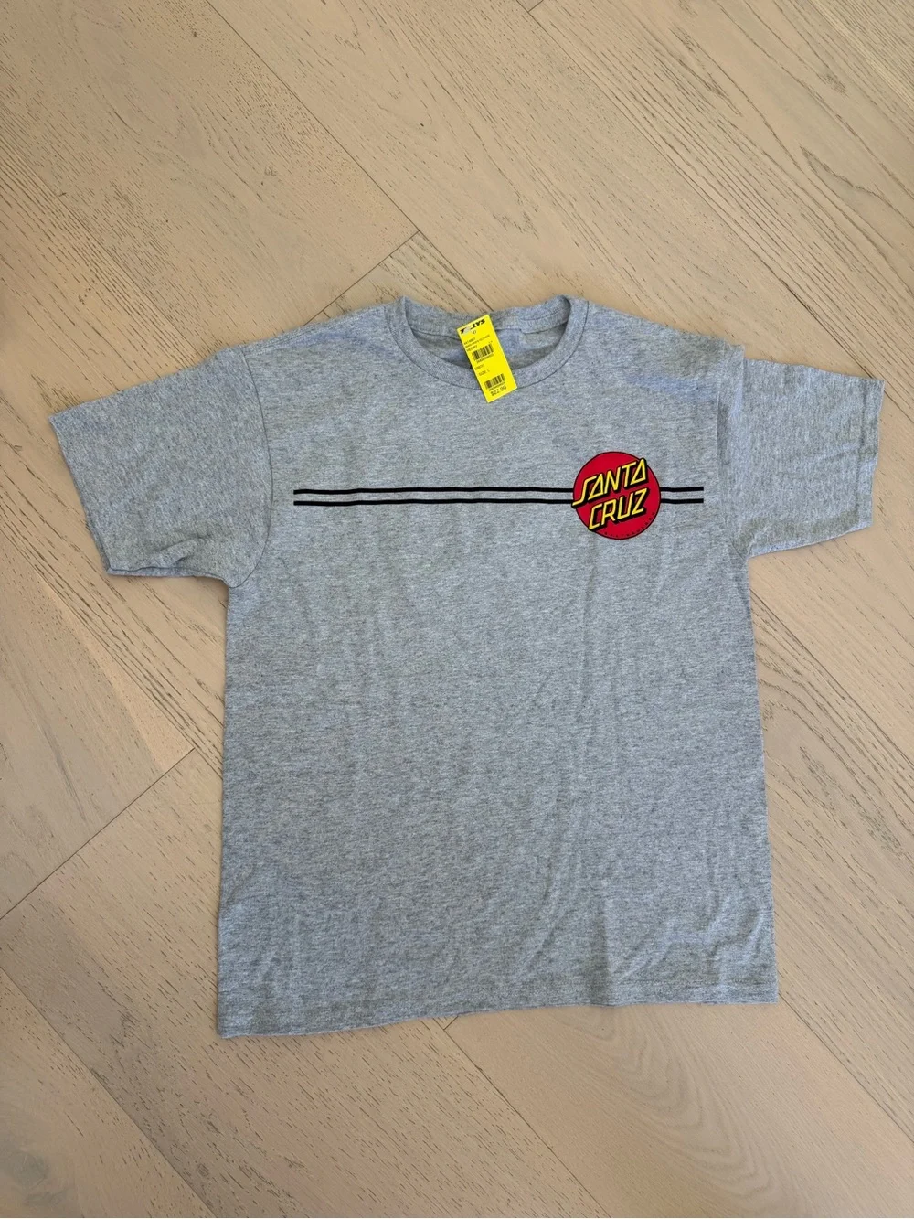 NWT Kids Santa Cruz Skateboards Grey Tee with Red & Yellow Logo/Size Large